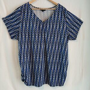 Fashion Bug Blouson Blouse Top 2X Black Blue White Ruched Sides